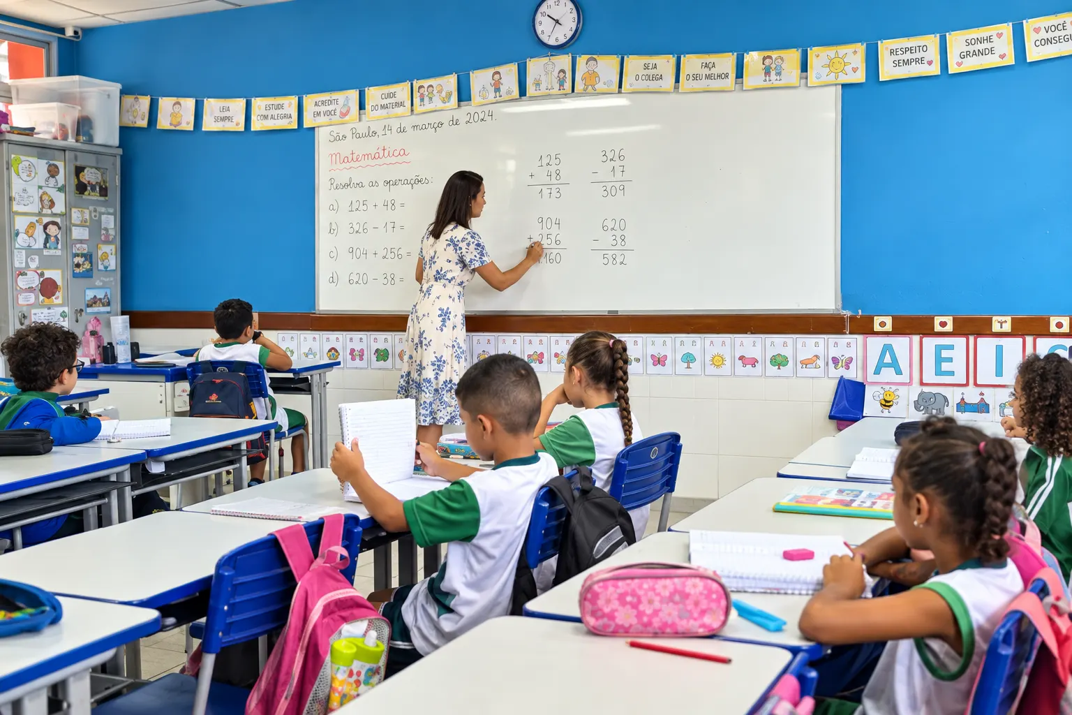 Professores da rede municipal de ensino da Serra durante atividades escolares, representando a convocação de 774 profissionais efetivos para 2027.